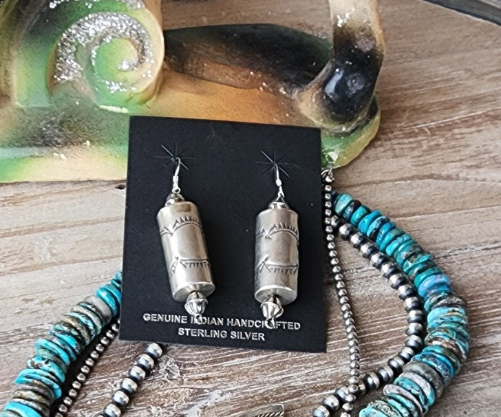 Sterling Silver Stamped Barrel Earrings