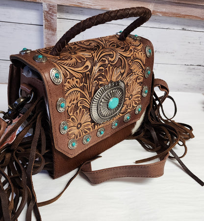 American Darling Tooled Leather and Hide Purse