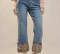 Cuffed Jeans with Embroidered Wildflowers